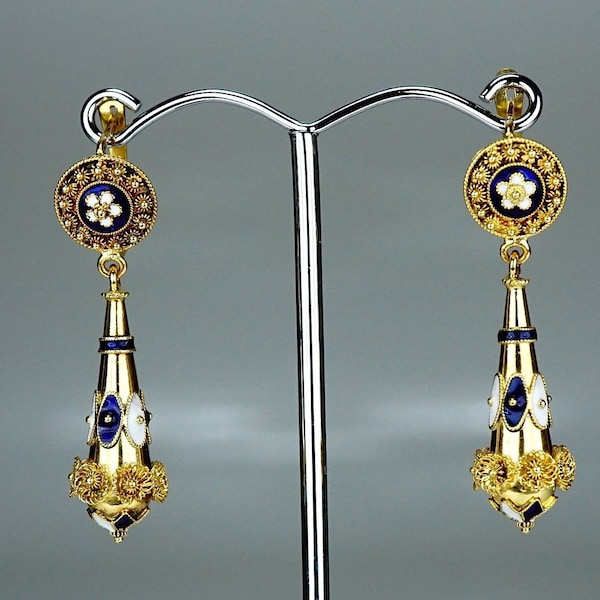 Boucles d'oreilles Cannetille torpilles en or 20 carats, émaillé