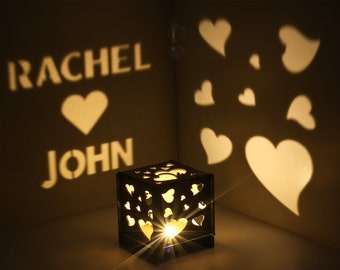 Engraved Wooden Light Box  Personalized Illuminated Message Cube Custom Night Lamp Unique Home Decor, Romantic Birthday for Her Gift