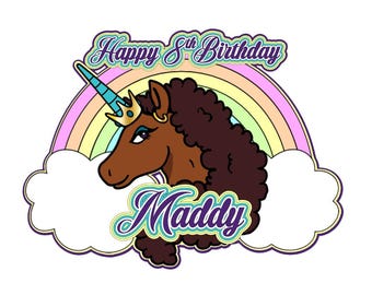 Afro Unicorn Birthday Cake Topper
