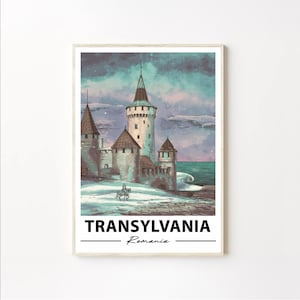 Transylvania Romania Castle Poster, Mystical Fortress, Coastal View Eastern European Decor, Wall Art Print, Romania Wall Poster Design Art