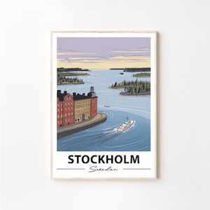 Stockholm Wall Art Print, Sweden Travel Poster, Scandinavian Architecture, Waterfront Scene Nordic Home Decor, Stockholm Art, Physical Print