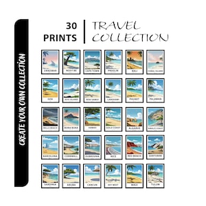 4 Set Wall Poster, 30 Travel Prints Bundle, Vintage Travel Wall Art, City Poster Set, Wanderlust Aesthetic Decor, Gallery Wall Pack