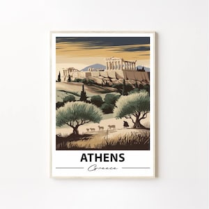 Athens Greece Travel Poster, Acropolis View Mediterranean Heritage Wall Art Print, Athens Greece Wall Poster, Greece Wall Art, Athens Art
