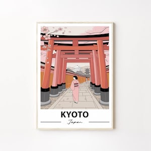 Kyoto Japan Temple Poster, Cherry Blossom Wall Art, Traditional Japanese Culture Decor Print, Kyoto Poster, Japan Travel Poster, Japan Art