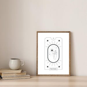 Minimalistisches Tarot Poster, The Fool Wandkunst, schwarz-weißer Tarot Kartendruck, mystisches Dekor für Wohnzimmer & Schlafzimmer