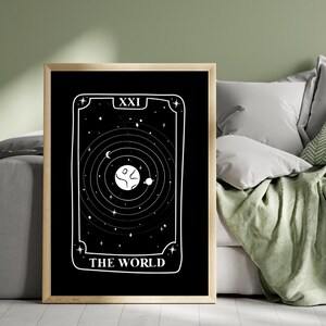 Arte murale con carte dei tarocchi del mondo, stampa di completamento e realizzazione, poster minimalista dei tarocchi, arredamento cosmico per la casa, regalo per gli appassionati di tarocchi