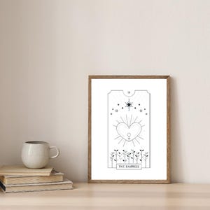 Minimalistisches Tarot-Poster, Wandkunst der Kaiserin, Schwarz-Weiß-Tarotkartendruck, mystische spirituelle Wohnkultur für Geschenkliebhaber