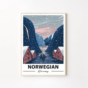 Norwegian Norway Fjord Poster, Winter Landscape Wall Art, Scandinavian Culture Decor Print, Norway Travel Poster, Norway Wall Poster Art