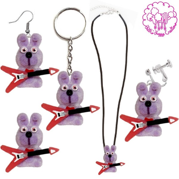 Purple Bonnie Earrings/Keychains/Clip-Ons/Necklace/Figurine