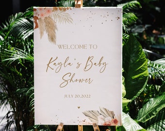 Rust Boho Baby Shower Welcome Sign, Baby Shower, Pampas Grass ,Instant Download Editable Template, Poster Signage, Boho,