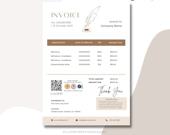 Notary Invoice Template | Invoice for Notary Public | Loan Signing Agent Invoice | Loan Signing Agent Supplies