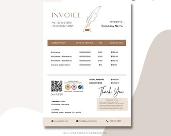 Notary Invoice Template | Invoice for Notary Public | Loan Signing Agent Invoice | Loan Signing Agent Supplies