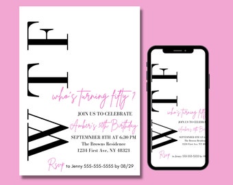 50th Birthday Invitation for Women, 50th Birthday Invitation Printable, Editable Invitation, Instant Download, Fifty and Fabulous