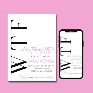 50th Birthday Invitation for Women, 50th Birthday Invitation Printable, Editable Invitation, Instant Download, Fifty and Fabulous
