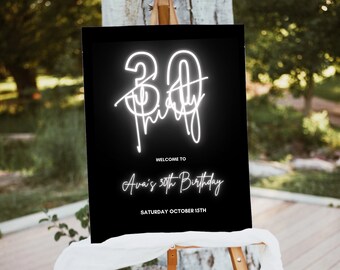 30th Birthday Decorations Sign, Neon Birthday Party, Custom Birthday Sign for Party, Welcome Sign 30th Party Decorations, Neon Party Sign