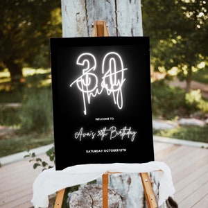 30th Birthday Decorations Sign, Neon Birthday Party, Custom Birthday Sign for Party, Welcome Sign 30th Party Decorations, Neon Party sign