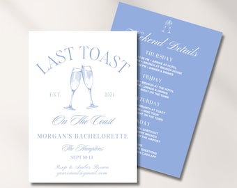 Coastal Bachelorette Party Invitation Template, Last Toast on the Coast Bachelorette Party Itinerary, Editable Beach Bachelorette Invite