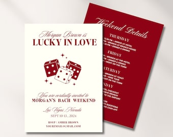 Lucky in Love Bachelorette Party Invitation Las Vegas Bachelorette Weekend Itinerary Template Vintage Wedding Stationery Hen Party Retro