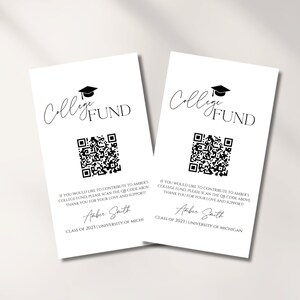 College-Fonds-QR-Karte, Abschluss-QR-Code-Karte zum Ausdrucken, Abschluss-Venmo-Kartenvorlage, moderne, minimalistische Abschluss-Spendenfonds-DIY