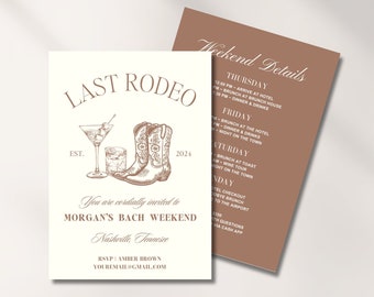 Last Rodeo Bachelorette Invitation Scottsdale Editable Invitation Cowgirl Bach Invite Bachelorette Itinerary Western Canva Template