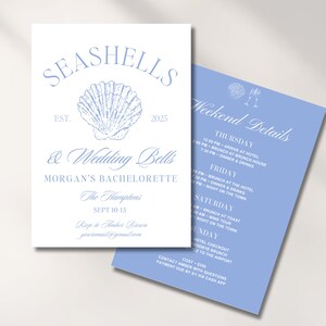 Beach Bachelorette Invitation Seashells And Wedding Bells Bachelorette Itinerary Seashells Wedding Bells Invite Coastal Editable Template