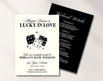 Lucky in Love Bachelorette Party Invitation Las Vegas Bachelorette Weekend Itinerary Template Vintage Wedding Stationery Hen Party Retro
