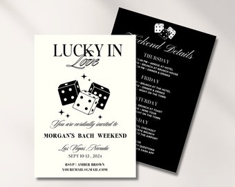 Lucky in Love Bachelorette Party Invitation Las Vegas Bachelorette Weekend Itinerary Template Vintage Wedding Stationery Hen Party Retro