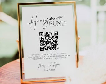 Honeymoon Fund QR Code Sign, Wedding Honeymoon Fund Sign, Venmo QR Code Modern Wedding Sign, Modern Wedding, Editable Template