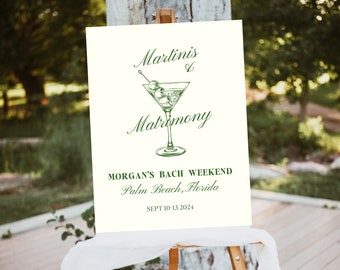 Placa de boas-vindas para despedida de solteira de Martinis e Matrimônio, Programação de Martinis e Matrimônio, Itinerário de fim de semana de Bach, fim de semana de despedida de solteira