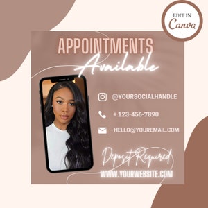Appointments Available Flyer, Appointments Available, Appointments Flyer, Lash Tech Flyer,  Canva Template, DIY Flyer, Book Now Flyer