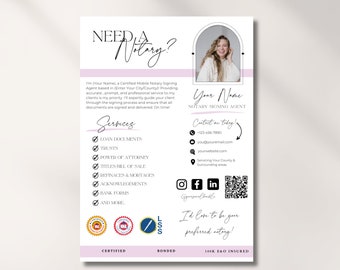 Folheto de notário moderno, Folheto de marketing de notário, Agente de assinatura de empréstimos, Carta de marketing de notário, Modelos de notário, Folheto de agente de assinatura de notário