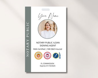 Crachá de identificação de notário | Modelos de notário | Agente de assinatura notarial | Agente de assinatura de empréstimos | Modelo de marketing para notário | Design Notarial