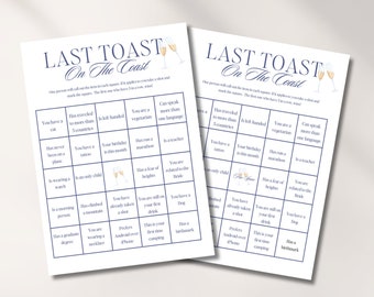 Last Toast on the Coast Bachelorette Bingo Card | Coastal Bachelorette Party Games | Printable Bachelorette Party Games