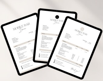 Mobile Bar Invoice, Custom Mobile Bar Invoice Template , Printable Bar Service Invoice , Event Bartending Invoice