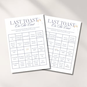Last Toast on the Coast Bachelorette Bingo Karte | Küsten Junggesellinnenabschied Spiele | Spiele zum Ausdrucken für Junggesellinnenabschiede
