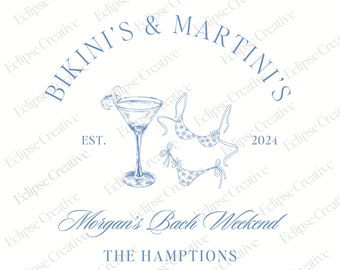 Martinis And Bikinis Bachelorette Logo Template, Editable Template, Beach Bachelorette Logo, Bach Merch Logo Template, Custom Canva Template