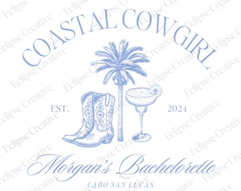 Coastal Cowgirl Bachelorette Logo Last Toast On The Coast Beach Bachelorette Shirt Design Coastal Cowgirl Girls Club Editable Canva Template