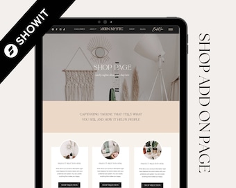 Showit Shop Page template, Showit Website Template, Shop Page Website, Showit Website Design, Ecommerce