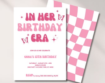 Verjaardag tijdperk uitnodiging sjabloon, Bday nodigt uit voor meisje, in mijn verjaardag tijdperk, trendy, digitale download, bewerkbaar