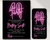 40th Birthday Invitation for Women, 40th Birthday Invitation Printable, Neon, Electronic Invite, Text Invite, Forty and Fabulous