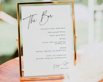 The Bar Sign, Modern Drink Menu Template, Minimalist Wedding Bar Menu, Simple Wedding Drink Menu Printable