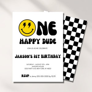 One Happy Dude Invitation boy, 1st Birthday, Smile Face, Editable Template, Bday Invite, Instant Download, Kids Party, Digital