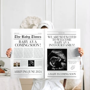 Newspaper Baby Announcement, Canva Newspaper Pregnancy Announcement, Pregnancy announcement newspaper, Newspaper baby shower
