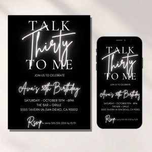 30th Birthday Invitation, Talk Thirty To Me , 30th Birthday Electronic Invitation, Neon, Editable Invitation, Thirty Birthday Invite