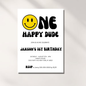 One Happy Dude Invitation boy, 1st Birthday, Smile Face, Editable Template, Bday Invite, Instant Download, Kids Party, Digital