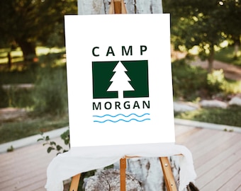 Placa de boas-vindas para despedida de solteira do Camp Walden Parent Trap, logotipo do Camp Walden, placa de acampamento personalizada, modelo de placa de boas-vindas, design editável do Canva