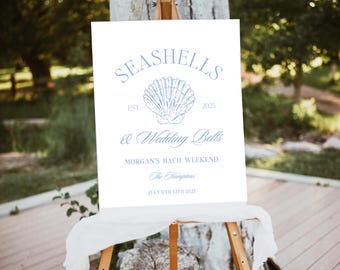 Seashells And Wedding Bells Bachelorette Sign, Coastal Bach Sign, Seashells & Wedding Bells Theme, Beach Bachelorette Welcome Sign Template