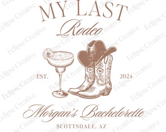 Cowgirl Bachelorette Logo Last Rodeo Bachelorette Shirt Design Western Bach Template PNG Cowgirl Social Club Editable Canva Template Design