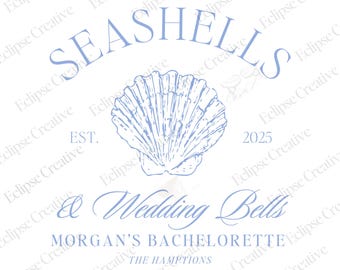Seashells and Weddings Bells Bach Logo Template,Editable Template, Beach Bachelorette Logo,Bach Merch Logo Template,Custom Canva Template