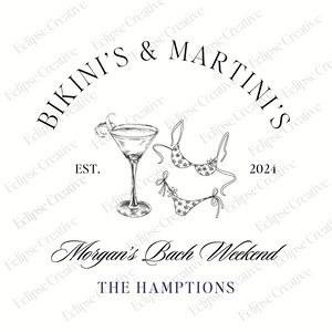 Martinis And Bikinis Bachelorette Logo Template, Editable Template, Beach Bachelorette Logo, Bach Merch Logo Template, Custom Canva Template